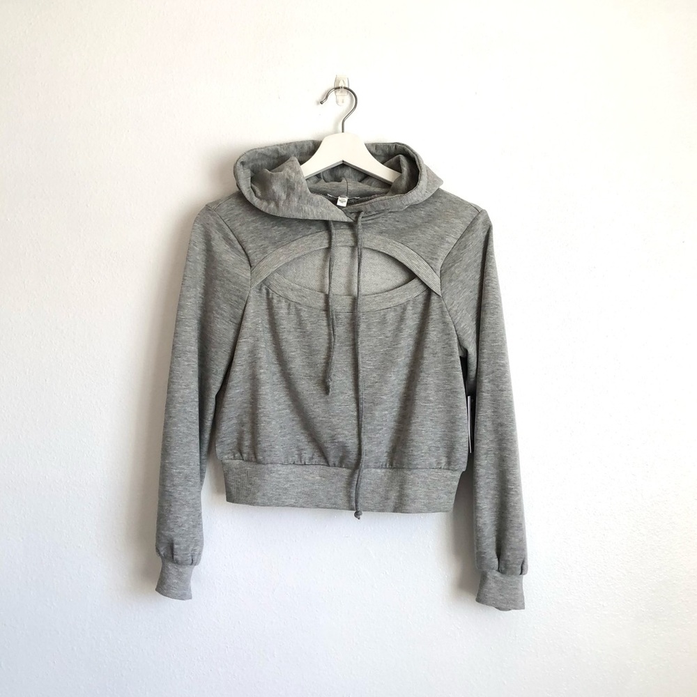 NWT BP Grey Peekaboo Cutout Athleisure Hoodie Sweatshirt Size XS Loungewear Cozy